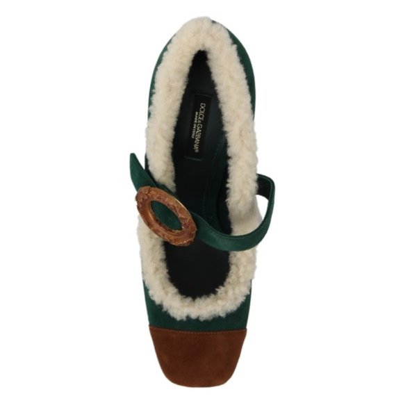 Dolce & Gabbana Green Suede Fur Shearling Mary Jane Shoes - Picture 3 of 6